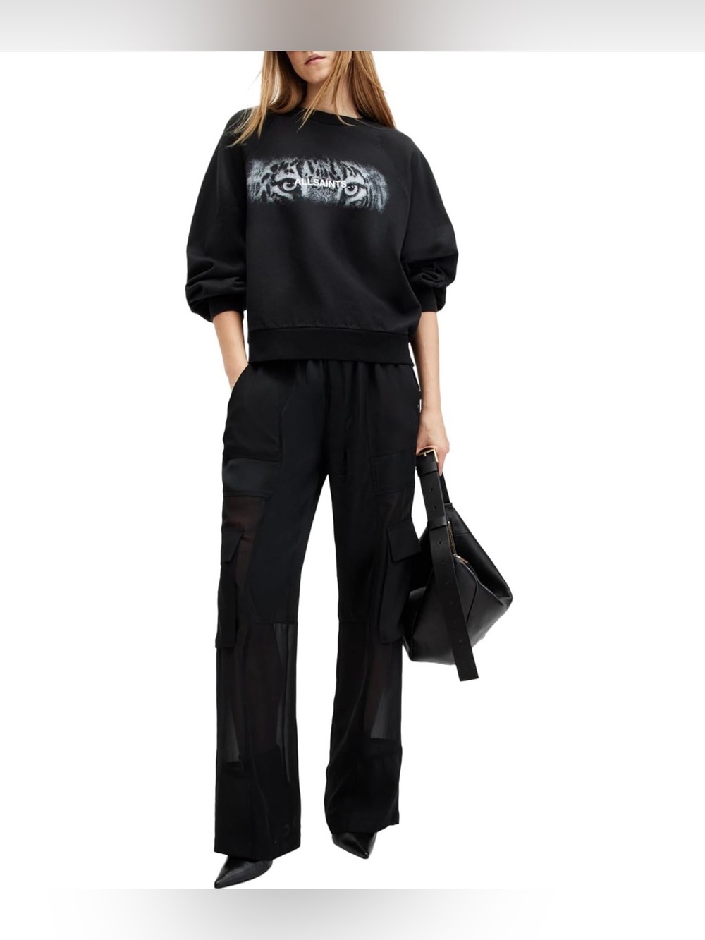 NWT- All Saints Black ‘Stare Cygni’ Crewneck Sweatshirt w/Open Back